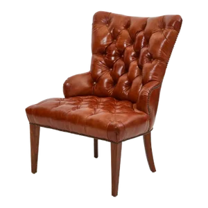 English Mid Century Brown Leather Tufted Library Side Chair
