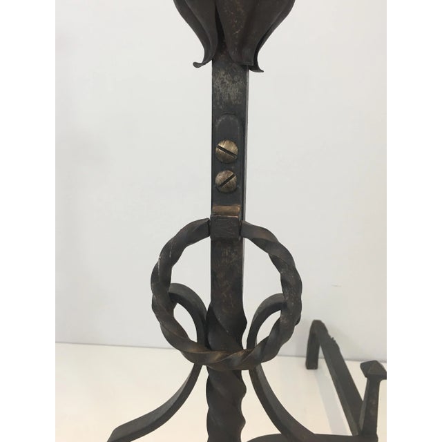 Early 20th Century Wrought Iron Andirons, French, circa 1900 - A Pair For Sale - Image 5 of 13