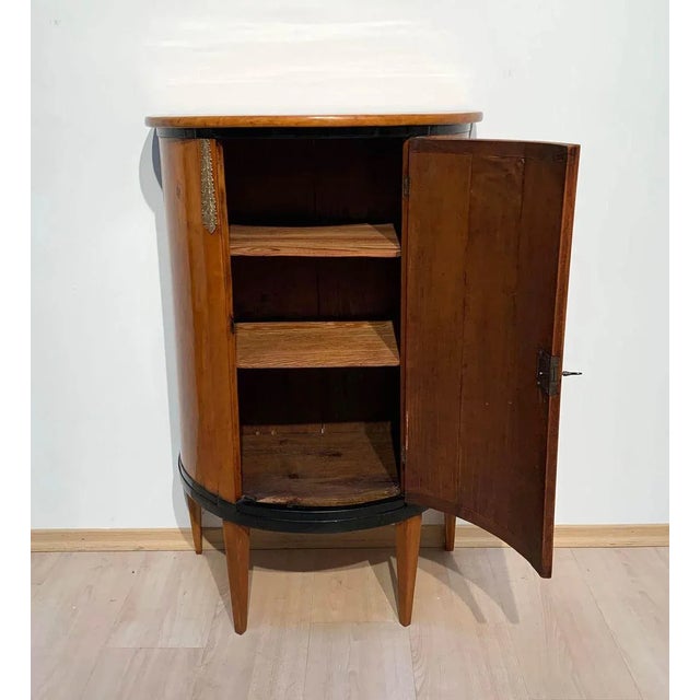Biedermeier Demilune Half Cabinet in Cherrywood and Brass, France, 1810s For Sale - Image 6 of 18