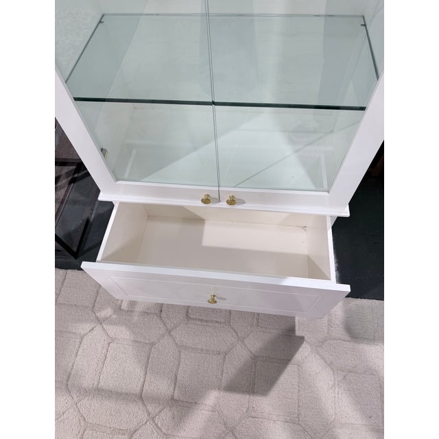 Elegant White Glazed Curio Display Cabinet For Sale - Image 4 of 11