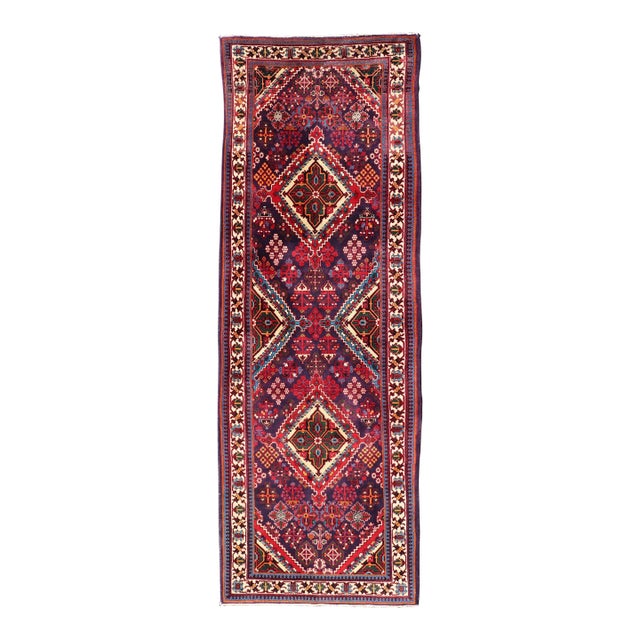 Antique Persian Joshaghan Runner With Diamond Medallions in Deep Red 3'5 X 10'6 For Sale