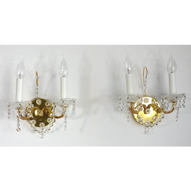 Metal Antique Brass and Lead Crystal Wall Lamps from Palwa, 1960s, Set of 2 For Sale - Image 7 of 7