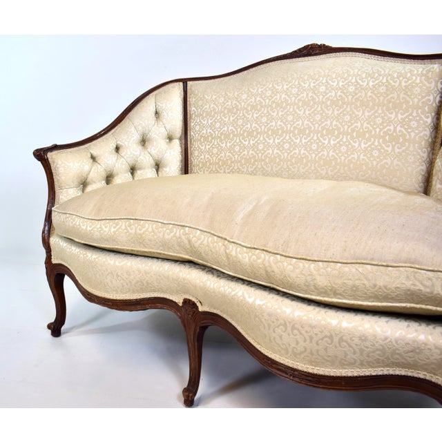 French Louis XV Style Canape Loveseat, Tufted Brocade, Early 20th C. For Sale - Image 3 of 12