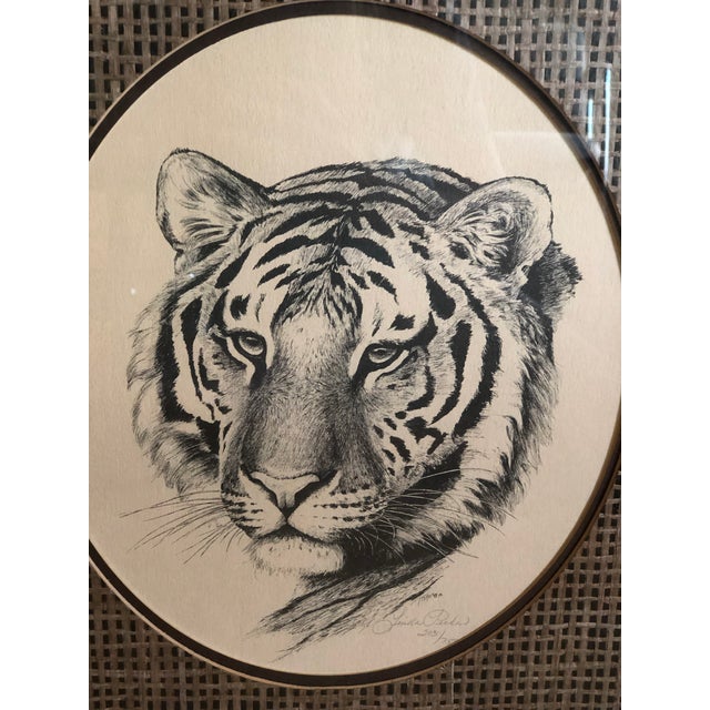 Greige 1970s Vintage Linda Picken Lion and Tiger Framed Prints - a Pair For Sale - Image 8 of 10