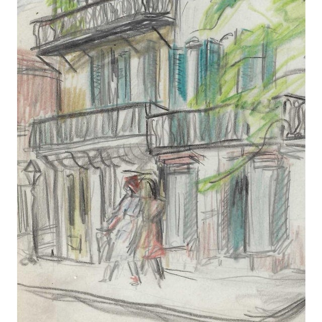 Grace Spongberg (American, 1906-1992) "St Ann & Royal [Streets]" oil pastel on paper, estate stamp on reverse. Grace...
