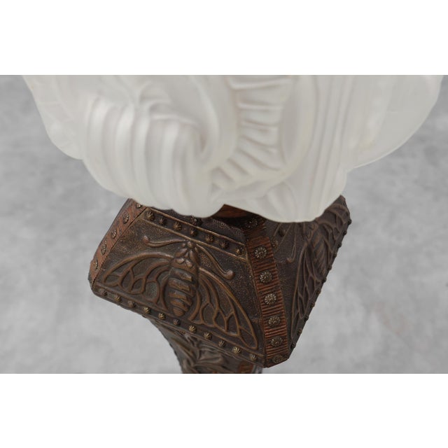 Art Nouveau Floor Lamp in Hammered Copper with Frosted Glass Hood, 1890s For Sale - Image 9 of 15