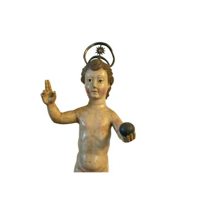 Flemish Artist, Jesus Salvator Mundi Sculpture, 17th Century, Wood For Sale - Image 4 of 9