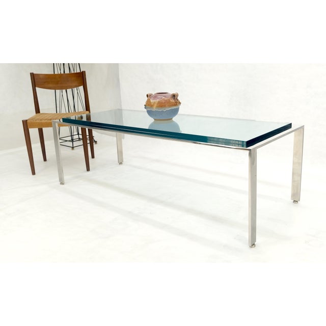 Metal Solid Stainless Steel Base 3/4" Thick Glass Rectangle Coffee Table Mid Century For Sale - Image 7 of 10