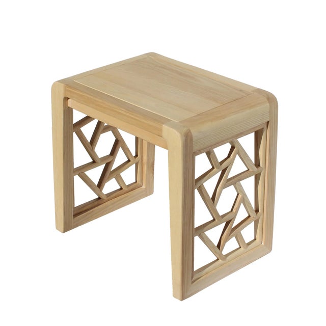 Light Natural Raw Wood Minimalist Lattice Pattern Stool Table For Sale - Image 4 of 5
