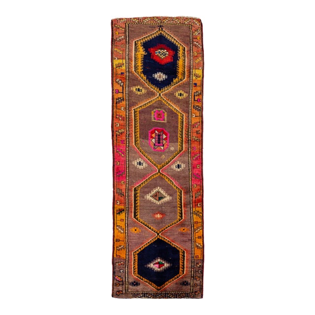 Vintage Tribal Persian Kilim Runner - Handmade Geometric Wool Rug For Sale