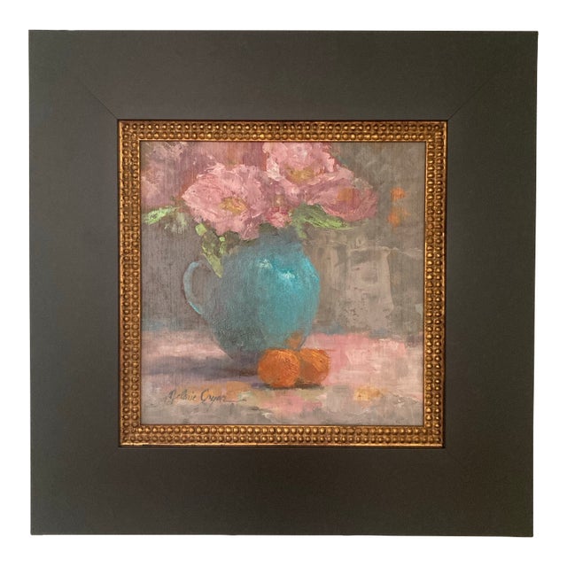 “Japanese Peonies in Jug” Contemporary Original Still Life in Oil, Framed For Sale
