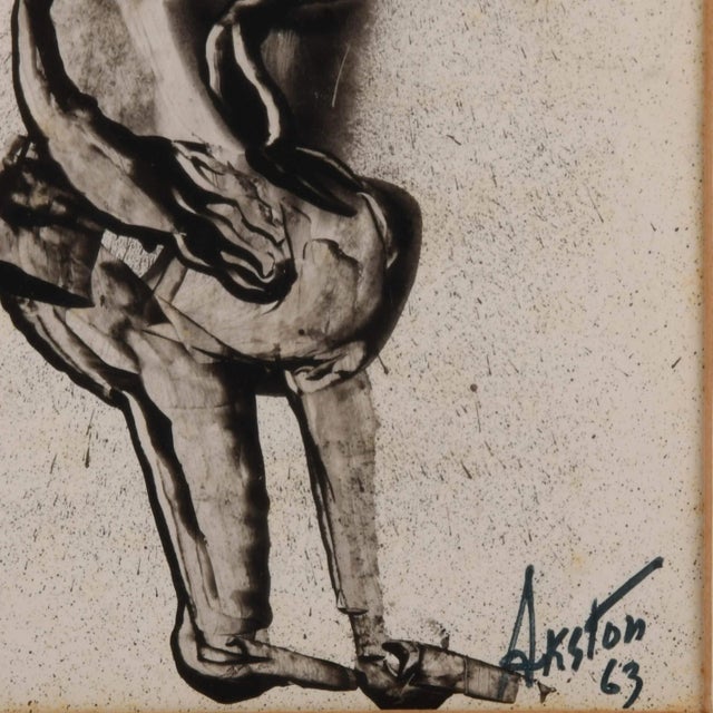 Framed Signed J. Akston "Untitled, 1963" Acrylic on Paper Painting For Sale - Image 4 of 11