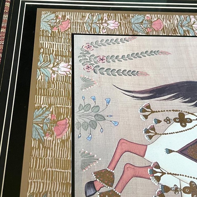 Late 20th Century Framed Hand Painted Indian Gouache Painting of Horse on Silk in Pink - India For Sale - Image 4 of 10