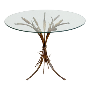 Vintage Gilt Sheaf of Wheat Glass Top Side Table