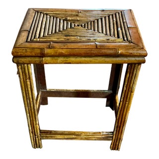 1970s Vintage Pencil Reed & Bamboo McGuire Style Side Table For Sale