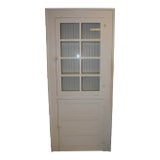 1950s Vintage Tall White Narrow Hutch Pantry W/ Glass Panes Upper Door & Lower Solid Cabinet For Sale