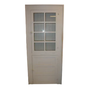 1950s Vintage Tall White Narrow Hutch Pantry W/ Glass Panes Upper Door & Lower Solid Cabinet
