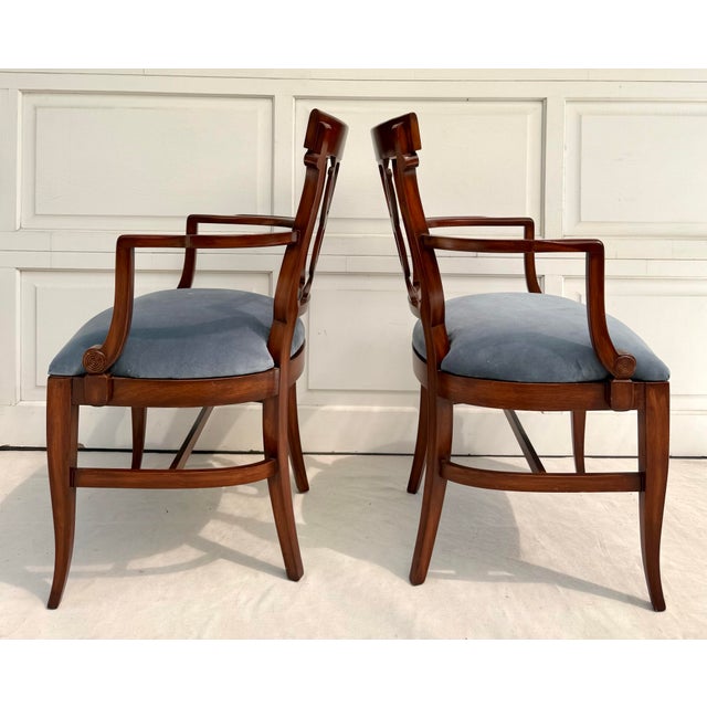 Set of 6 Neoclassical Dining Chairs With Carved Swag Backs, Blue Velvet Upholstery For Sale - Image 11 of 18