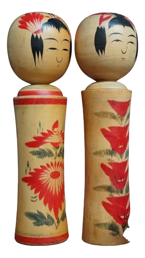 Vintage Traditional Nargo Kokeshi by Okazaki Seishi, Japan, 1970s, Set of 2