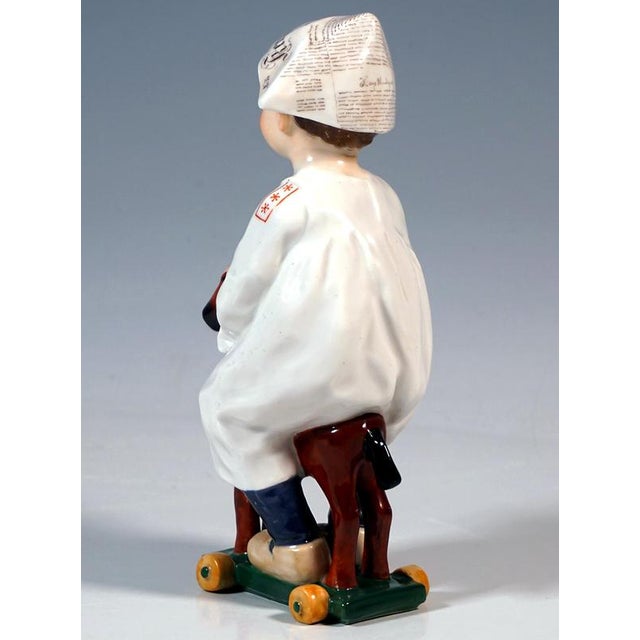 Art Nouveau Hentschelkind Boy Riding on Wooden Horse Figurine, 1906 For Sale - Image 4 of 7