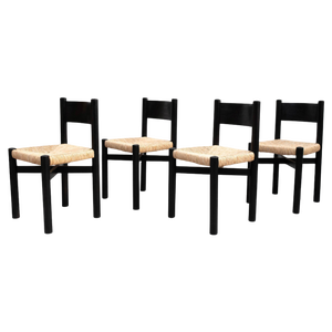 Wood and Rattan Chairs attributed to Charlotte Perriand, 1980s, Set of 4