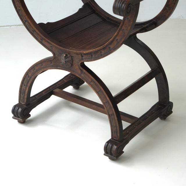 Curule or Dagobert Armchair in Walnut, Italy, 1910s For Sale - Image 5 of 18