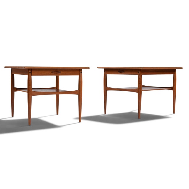 Mid-Century Modern Pair Danish Teak Side Tables With Drawers 1960s For Sale - Image 3 of 10
