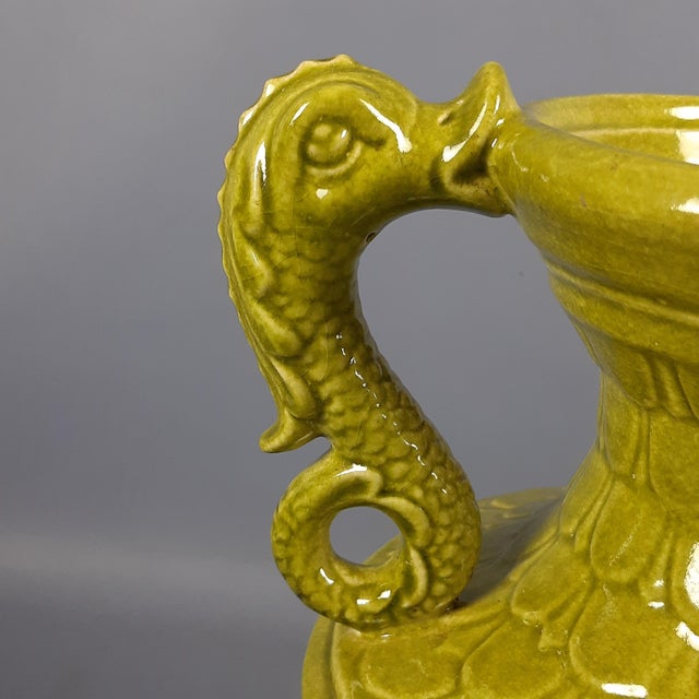 Green Majolica Vase with Dolphin Handles by C.B. Robbia Gualdo Tadino, 1960s For Sale - Image 9 of 15