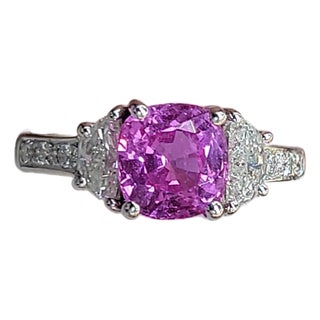 Late 20th Century 14k White Gold Ring with Pink Sapphire & Diamond Accents Size 6 For Sale