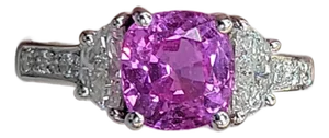Late 20th Century 14k White Gold Ring with Pink Sapphire & Diamond Accents Size 6