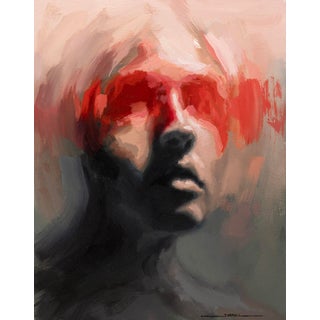 Cipher by Josh Sorrell | Oil on Panel Portrait of a face with abstract red elements. For Sale
