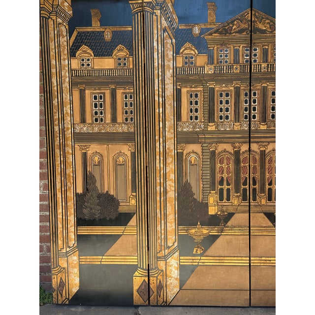 1980s Trompe l'Oeil Architectural Folly Four Panel Screen - Piero Fornasetti Homage For Sale In Mobile - Image 6 of 12