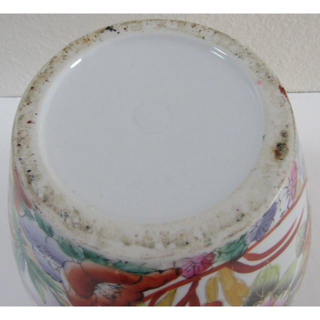 Vintage Chinoiserie Hand Painted Famille Rose Peacock Porcelain Vase For Sale - Image 12 of 12