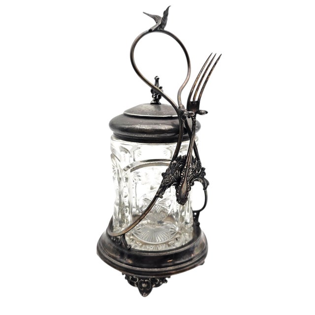 Late 19th Century Rockford Silver Plate Figural Bird Pickle Castor With Cut Glass Jar For Sale In San Francisco - Image 6 of 18