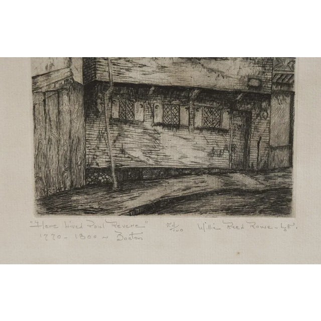 Mid 20th century etching on paper by Willie Lucille Reed Rowe (1914-1986) Louisiana, Texas. Boston Paul Revere Home....