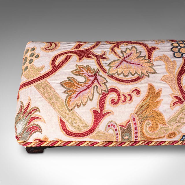Long Antique Carriage Stool, English, Crewelwork, Fireside Foot Rest, Victorian For Sale - Image 9 of 12