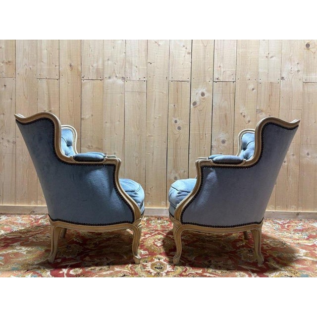 Wood Louis XV Style Bergère Blue Chairs, Set of 2 For Sale - Image 7 of 9