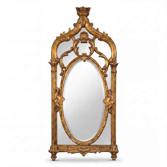 19th-C. Petite Italian Rococo Carved Giltwood Shell Motif Wall Mirror For Sale - Image 4 of 5