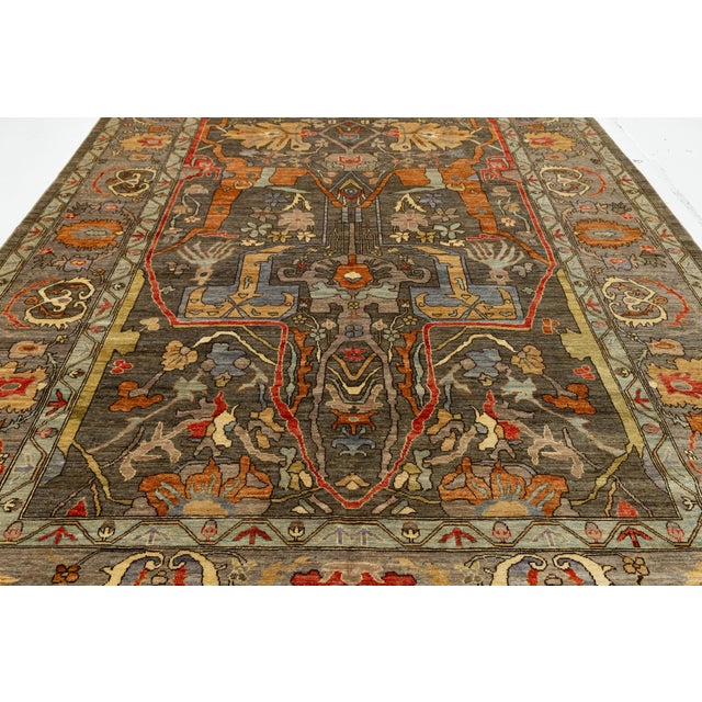 2020s Hand-Knotted Modern Bidjar Style Wool Area Rug – Earthy Charcoal & Terra Cotta For Sale - Image 5 of 10