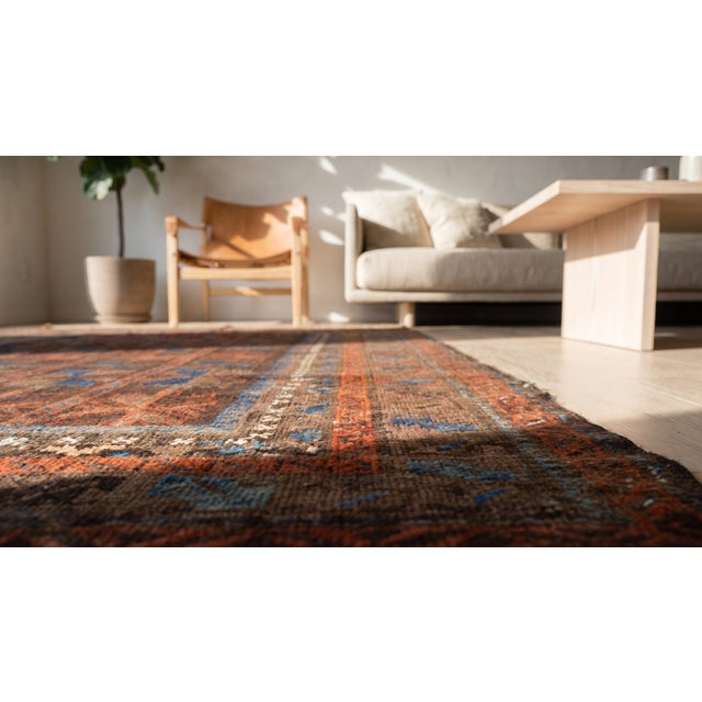 Textile 1930s Brown Geometric Tribal Antique Baluch Turkman Rug 3'6" X 6'2" Handknotted Wool Carpet For Sale - Image 7 of 9