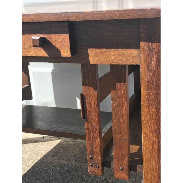 Beautiful! 1920s Solid Oak Library Desk Measures 30H × 42W × 28D Original unaltered condition Small nick on desk top right...