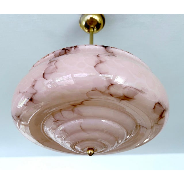 Art Deco Pendant Light in Pink Marble Glass, 1930s For Sale - Image 11 of 18