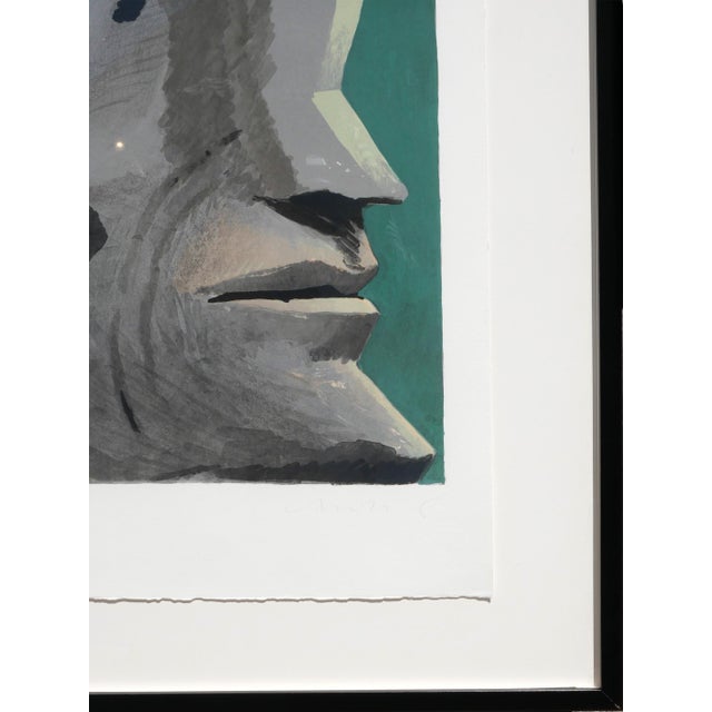 Teal Horst Antes "Homage to Michelangelo" Modern Teal & Grey Tone Figurative Abstract Lithograph, 1975 For Sale - Image 8 of 12