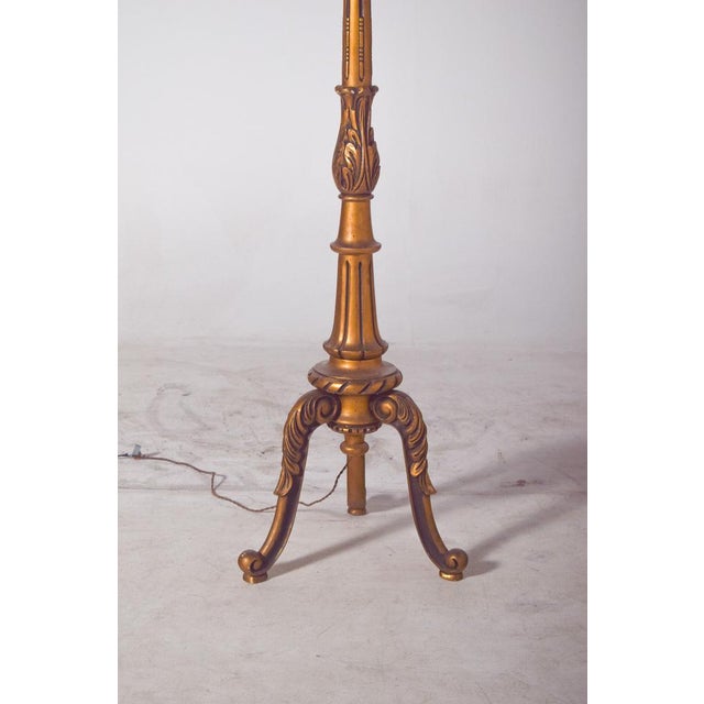 Late 19th Century Gilded Wooden Floor Lamp with Fabric Lampshade, 1890 For Sale - Image 5 of 10