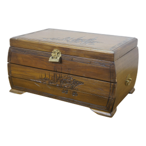 Late 20th Century Japanese Camphorwood Brass Okinawa Pagoda Jewelry Chest Box 17"