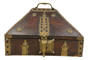Antique Indian Jewelry Box in Wood and Brass, 1800s