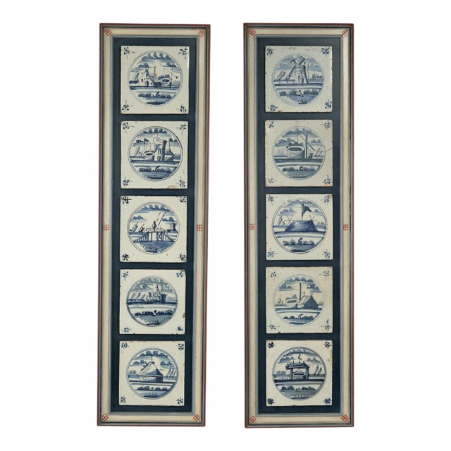 Pair of Antique Dutch Delft Tile Groupings For Sale