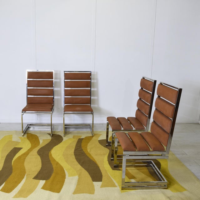 Brown Doghe Model Chairs with Metal Structure and Brown Suede Seat from Metalarte, 1970s, Set of 4 For Sale - Image 8 of 9