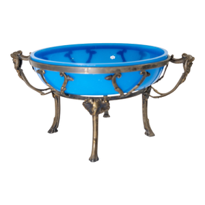 Early 20th Century French Blue Opaline Glass and Silverplate Tazza Bowl