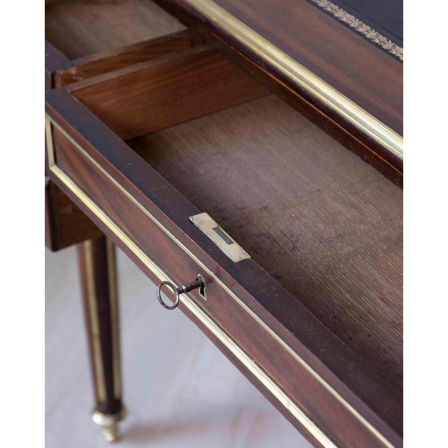 Louis XVI-Style Double-Sided Wood and Brass Bureau Plat with Leather Top For Sale - Image 11 of 13